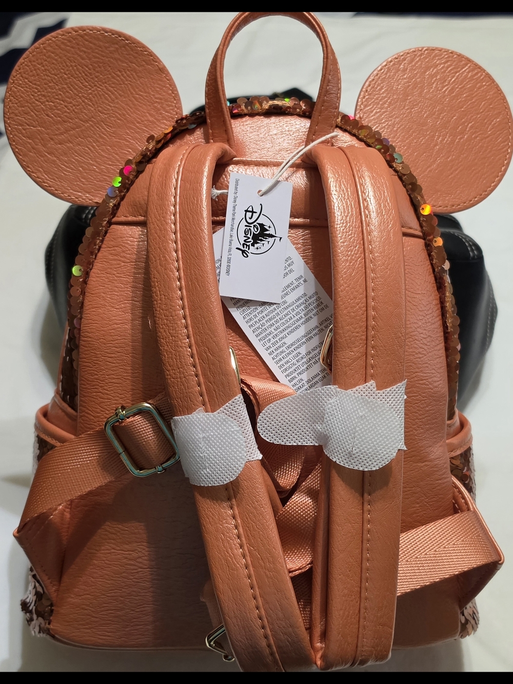 Loungefly Peach Sequin Minnie Bow Backpack NWT - Picture 4 of 5
